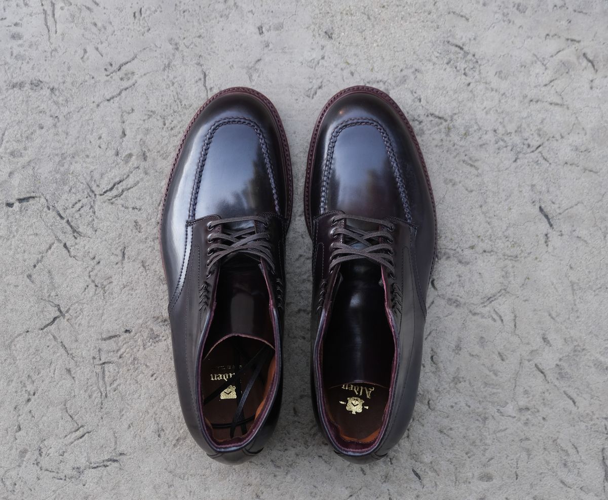 Photo by titletowngoods on October 1, 2024 of the Alden Indy Boot in Horween Color 8 Shell Cordovan.
