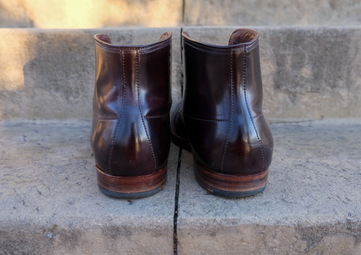 Photo by titletowngoods on November 4, 2024 of the Alden Indy Boot in Horween Color 8 Shell Cordovan.
