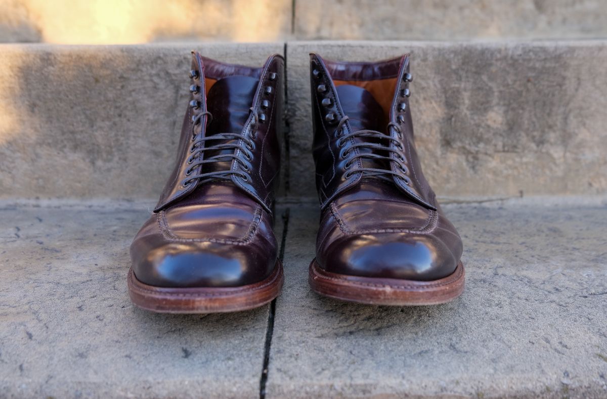 Photo by titletowngoods on November 4, 2024 of the Alden Indy Boot in Horween Color 8 Shell Cordovan.
