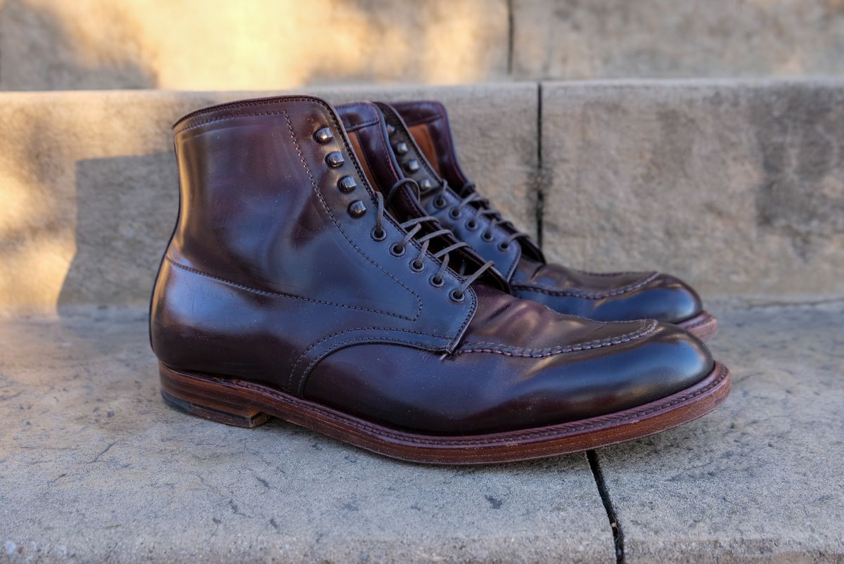 Photo by titletowngoods on November 4, 2024 of the Alden Indy Boot in Horween Color 8 Shell Cordovan.