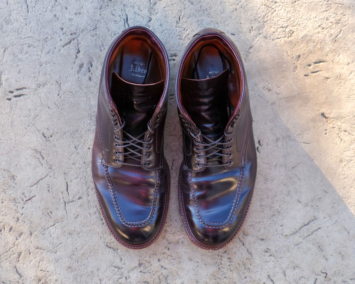 Photo by titletowngoods on November 4, 2024 of the Alden Indy Boot in Horween Color 8 Shell Cordovan.