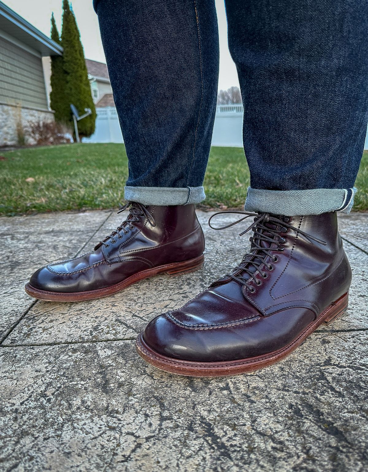 Photo by titletowngoods on December 2, 2024 of the Alden Indy Boot in Horween Color 8 Shell Cordovan.