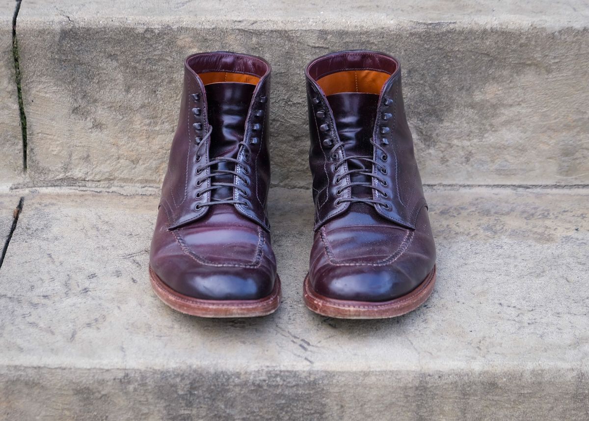 Photo by titletowngoods on December 2, 2024 of the Alden Indy Boot in Horween Color 8 Shell Cordovan.