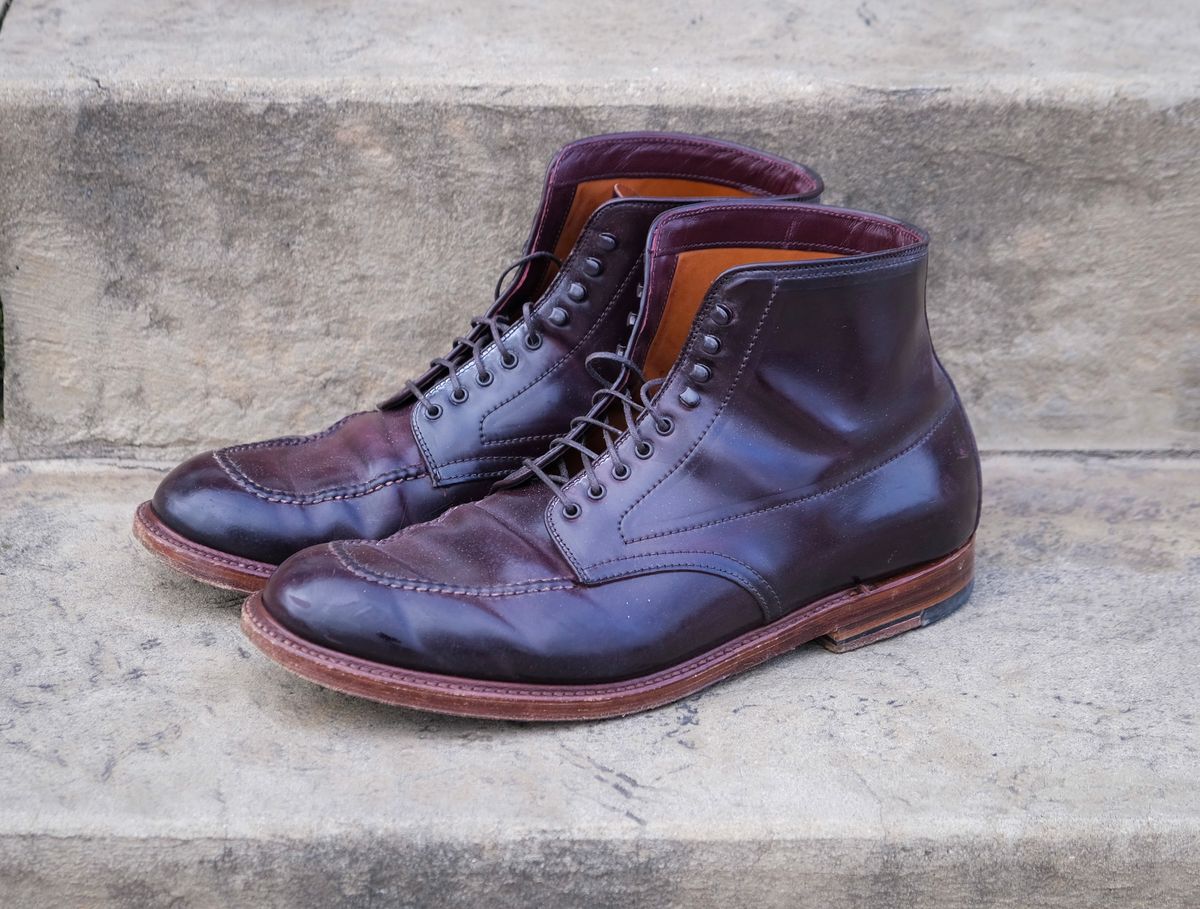 Photo by titletowngoods on December 2, 2024 of the Alden Indy Boot in Horween Color 8 Shell Cordovan.