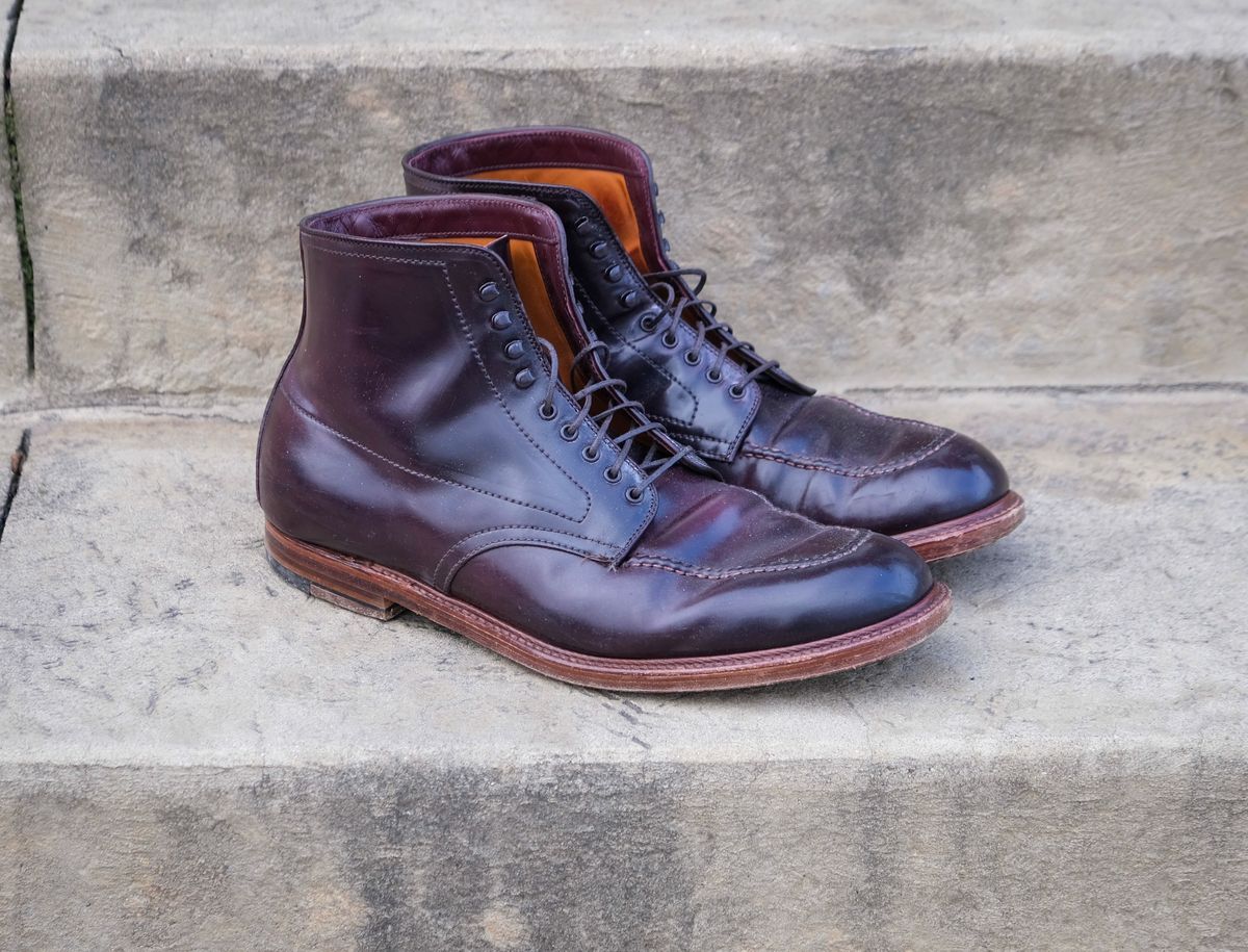 Photo by titletowngoods on December 2, 2024 of the Alden Indy Boot in Horween Color 8 Shell Cordovan.