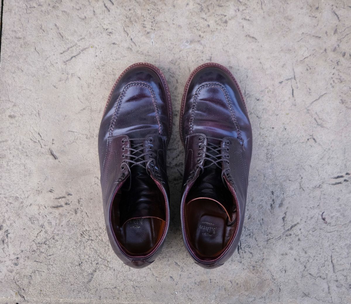 Photo by titletowngoods on December 2, 2024 of the Alden Indy Boot in Horween Color 8 Shell Cordovan.