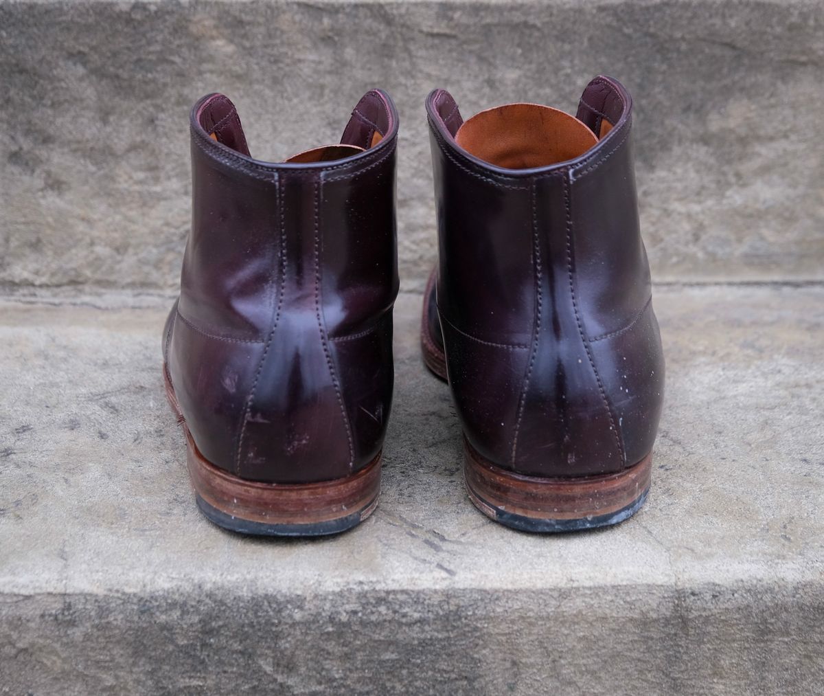 Photo by titletowngoods on January 1, 2025 of the Alden Indy Boot in Horween Color 8 Shell Cordovan.
