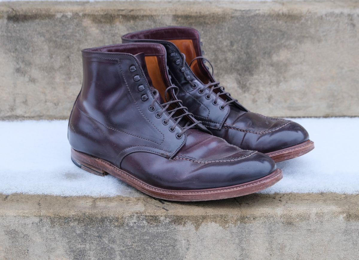 Photo by titletowngoods on February 2, 2025 of the Alden Indy Boot in Horween Color 8 Shell Cordovan.