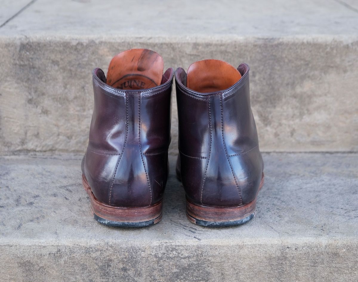 Photo by titletowngoods on February 27, 2025 of the Alden Indy Boot in Horween Color 8 Shell Cordovan.