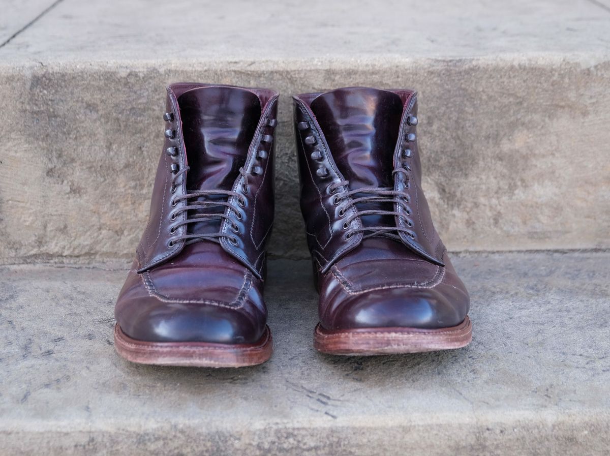 Photo by titletowngoods on February 27, 2025 of the Alden Indy Boot in Horween Color 8 Shell Cordovan.