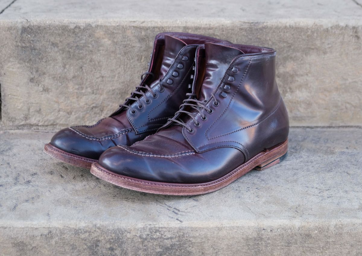 Photo by titletowngoods on February 27, 2025 of the Alden Indy Boot in Horween Color 8 Shell Cordovan.