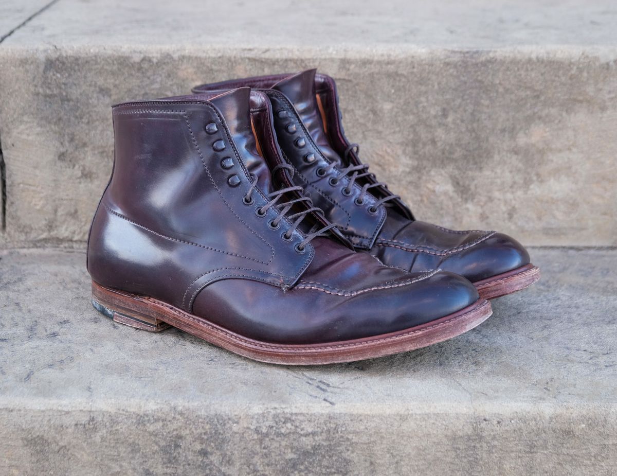 Photo by titletowngoods on February 27, 2025 of the Alden Indy Boot in Horween Color 8 Shell Cordovan.
