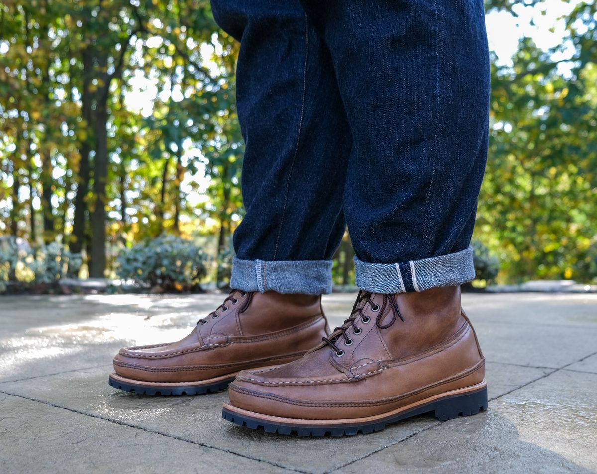 Photo by titletowngoods on September 30, 2025 of the Russell Moccasin Co. Joe's PH in Horween Marine Field Shoe.