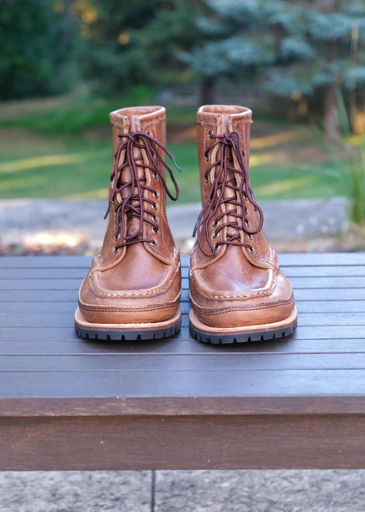 Photo by titletowngoods on September 30, 2025 of the Russell Moccasin Co. Joe's PH in Horween Marine Field Shoe.
