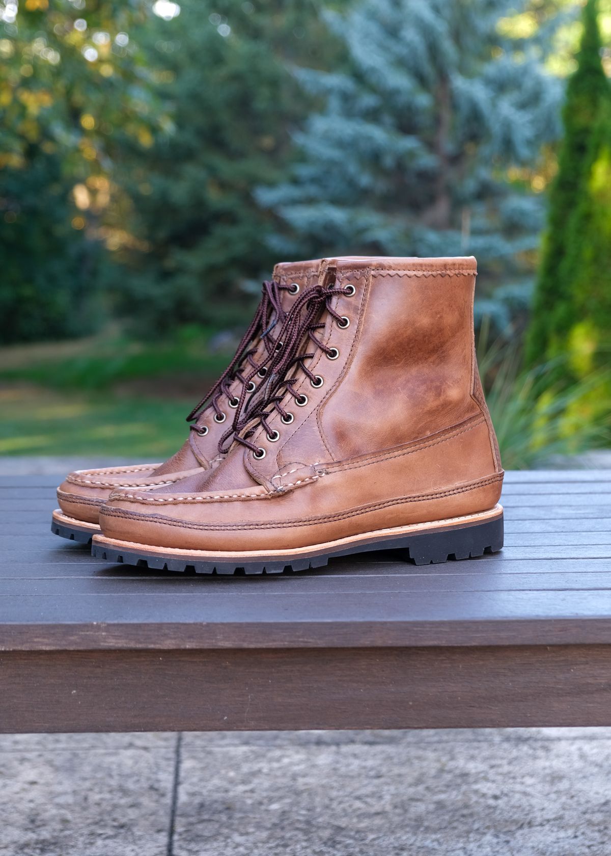Photo by titletowngoods on September 30, 2025 of the Russell Moccasin Co. Joe's PH in Horween Marine Field Shoe.