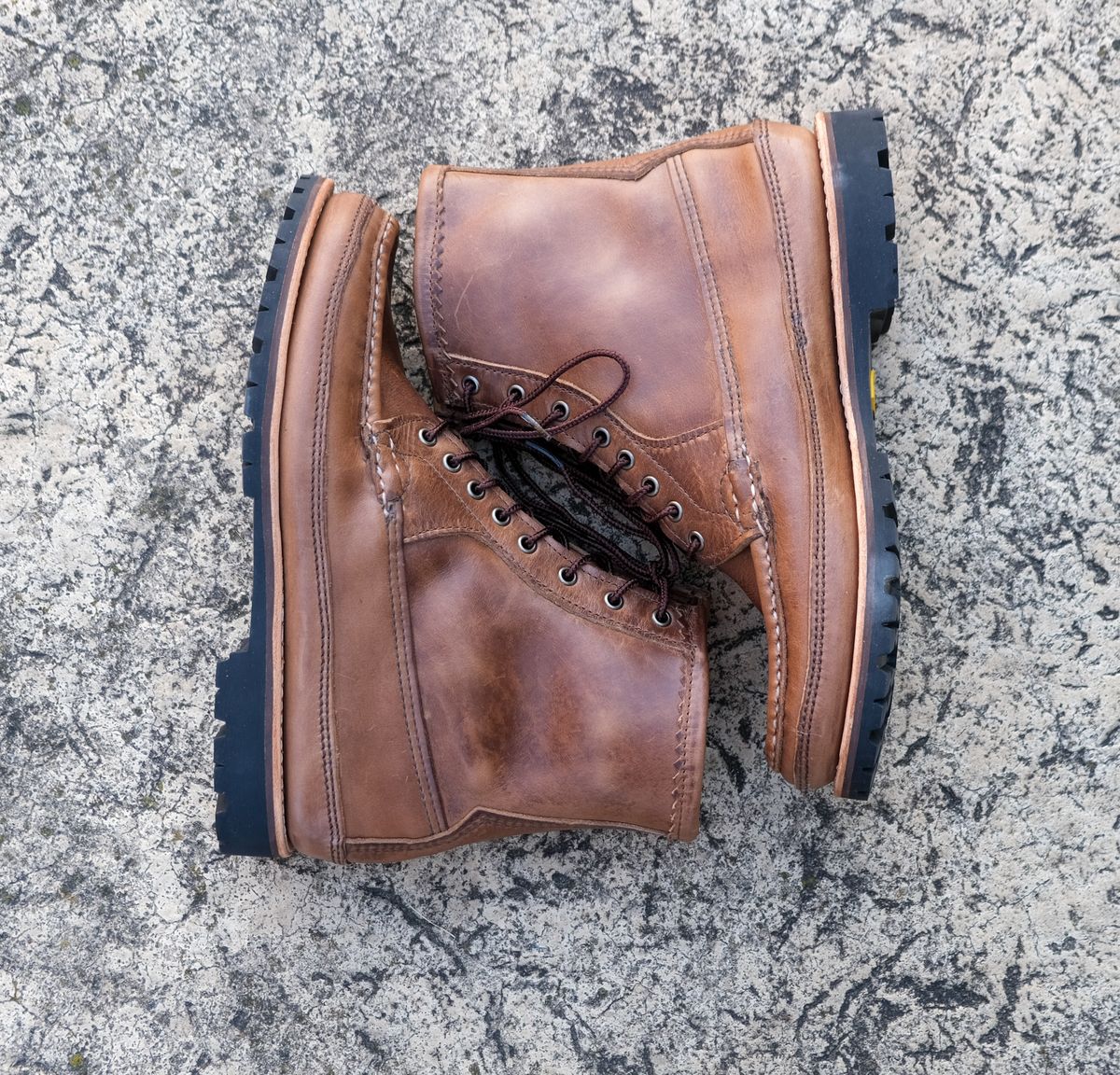 Photo by titletowngoods on September 30, 2025 of the Russell Moccasin Co. Joe's PH in Horween Marine Field Shoe.
