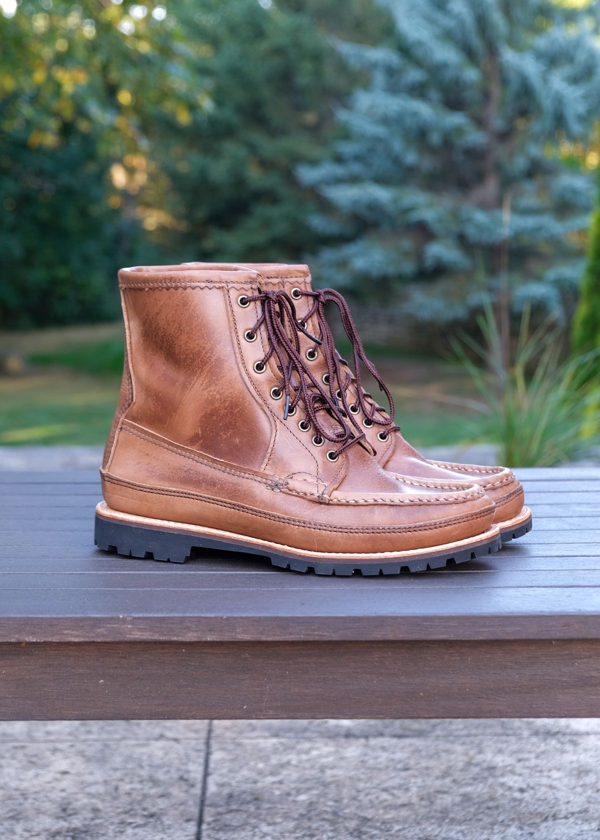 Photo by titletowngoods on September 30, 2025 of the Russell Moccasin Co. Joe's PH in Horween Marine Field Shoe.
