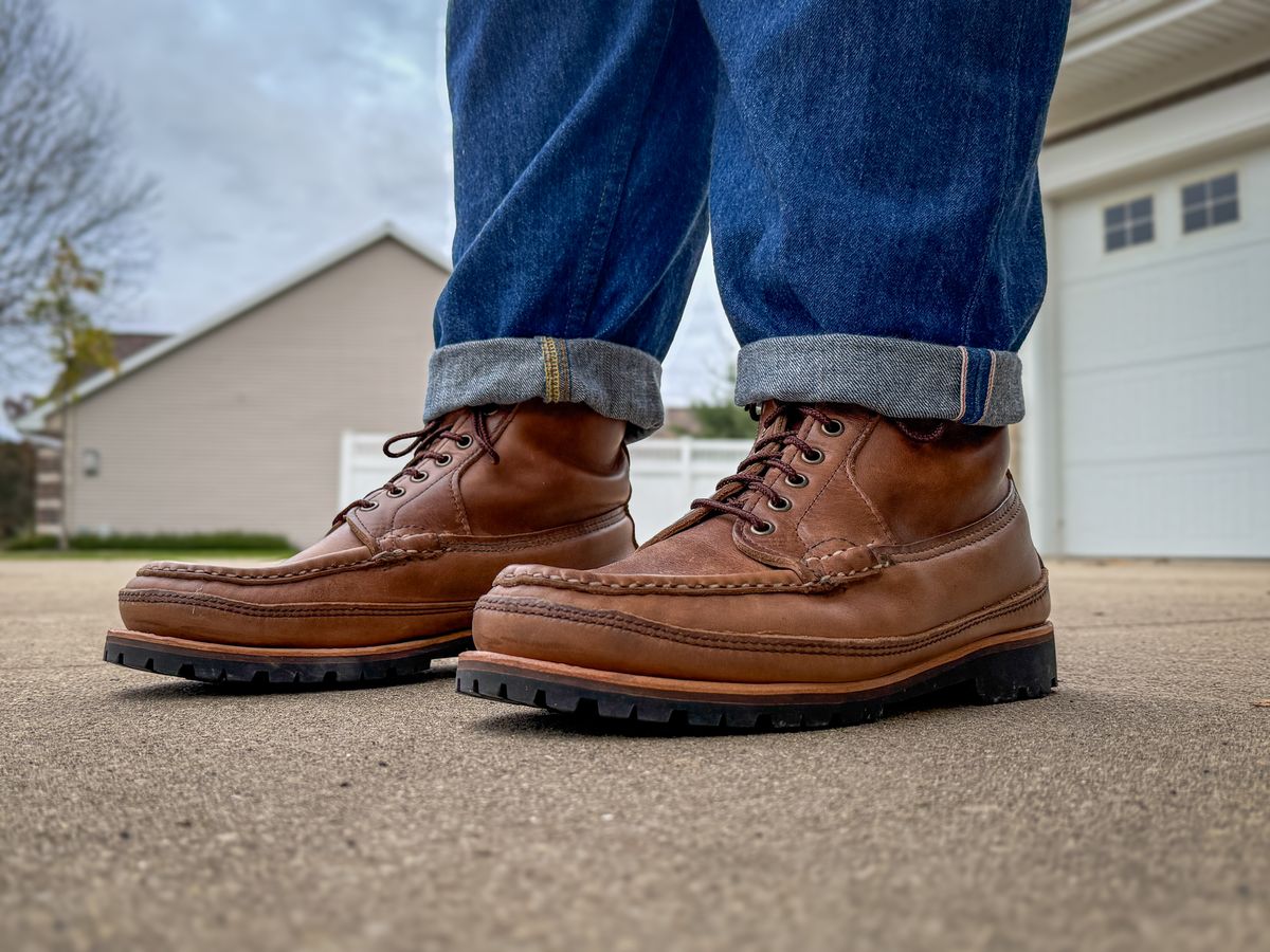 Photo by titletowngoods on October 16, 2025 of the Russell Moccasin Co. Joe's PH in Horween Marine Field Shoe.
