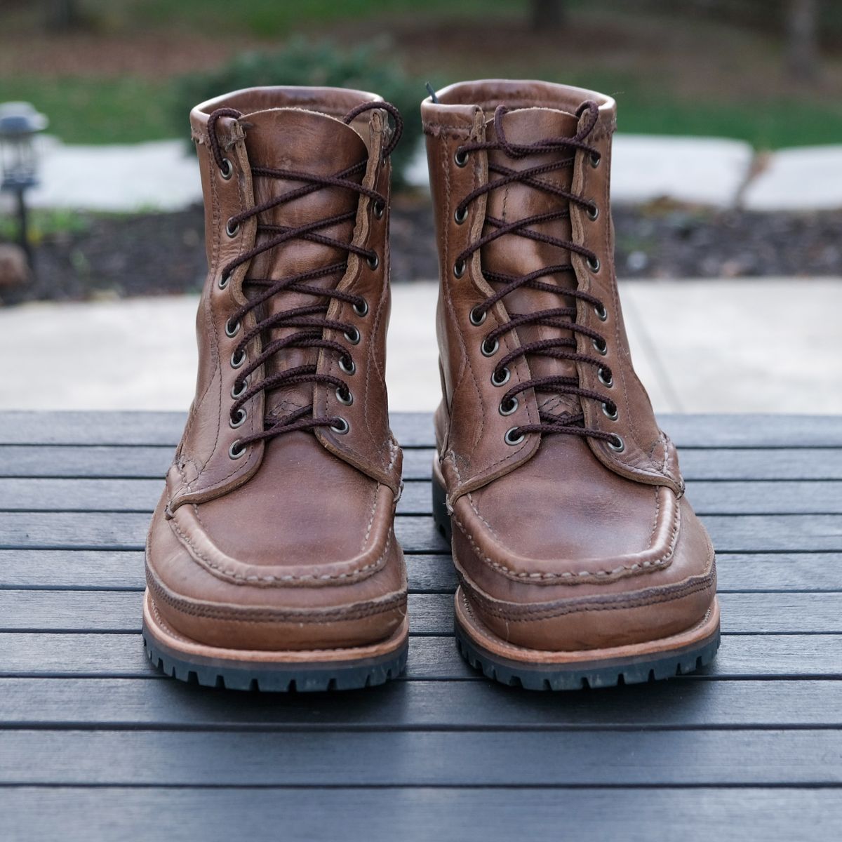 Photo by titletowngoods on November 5, 2025 of the Russell Moccasin Co. Joe's PH in Horween Marine Field Shoe.