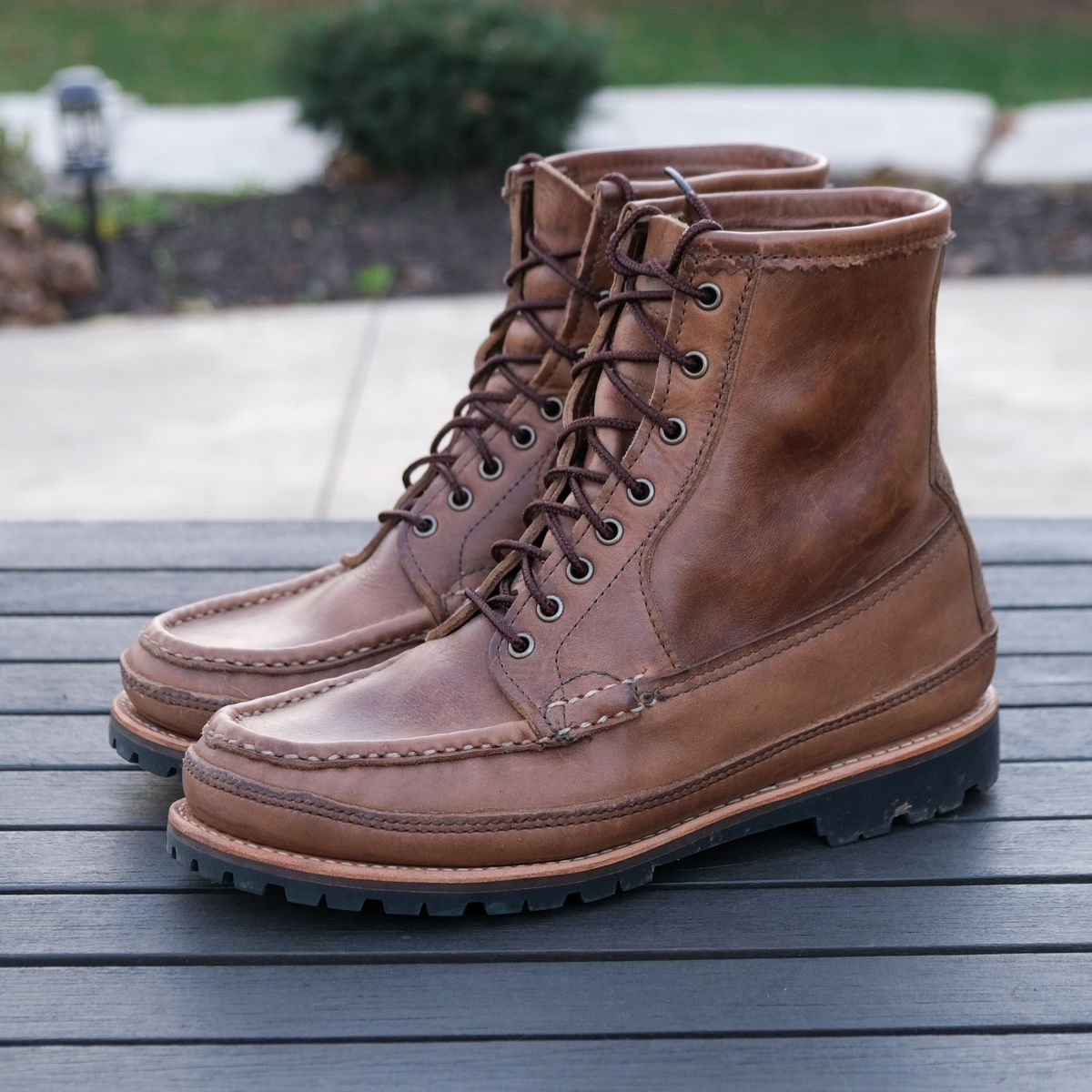 Photo by titletowngoods on November 5, 2025 of the Russell Moccasin Co. Joe's PH in Horween Marine Field Shoe.