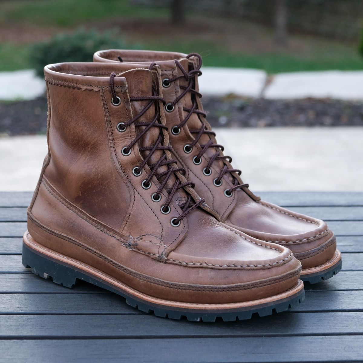 Photo by titletowngoods on November 5, 2025 of the Russell Moccasin Co. Joe's PH in Horween Marine Field Shoe.