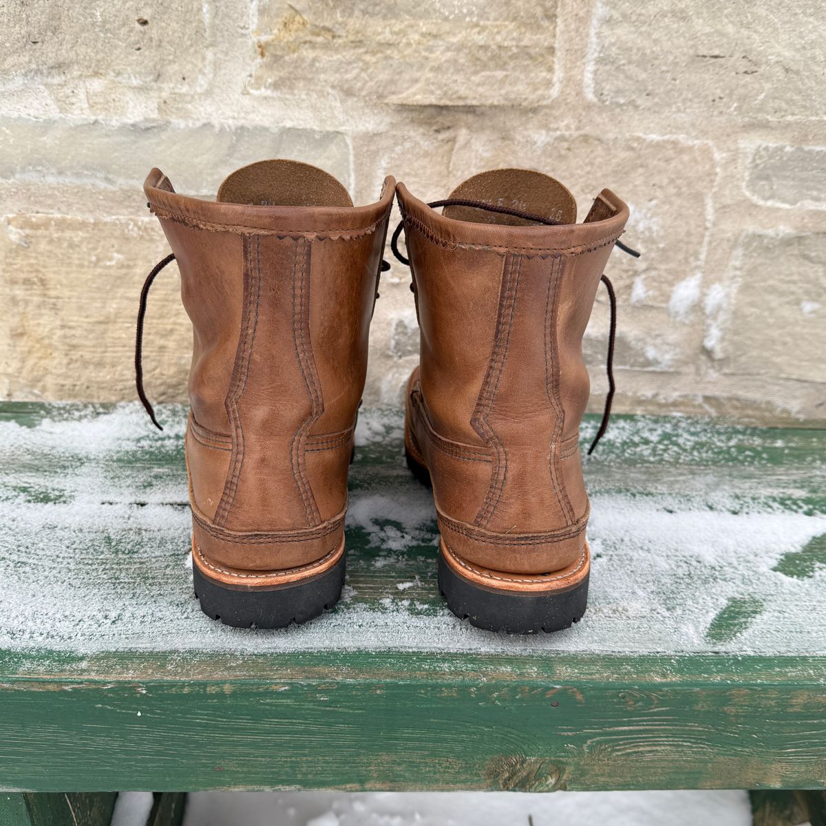 Photo by titletowngoods on December 3, 2025 of the Russell Moccasin Co. Joe's PH in Horween Marine Field Shoe.