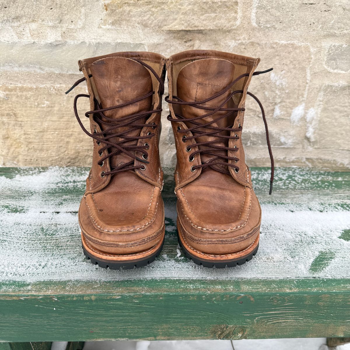 Photo by titletowngoods on December 3, 2025 of the Russell Moccasin Co. Joe's PH in Horween Marine Field Shoe.