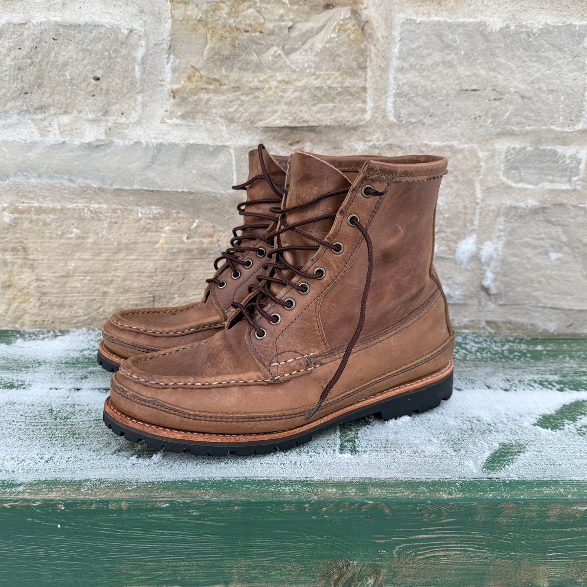 Photo by titletowngoods on December 3, 2025 of the Russell Moccasin Co. Joe's PH in Horween Marine Field Shoe.