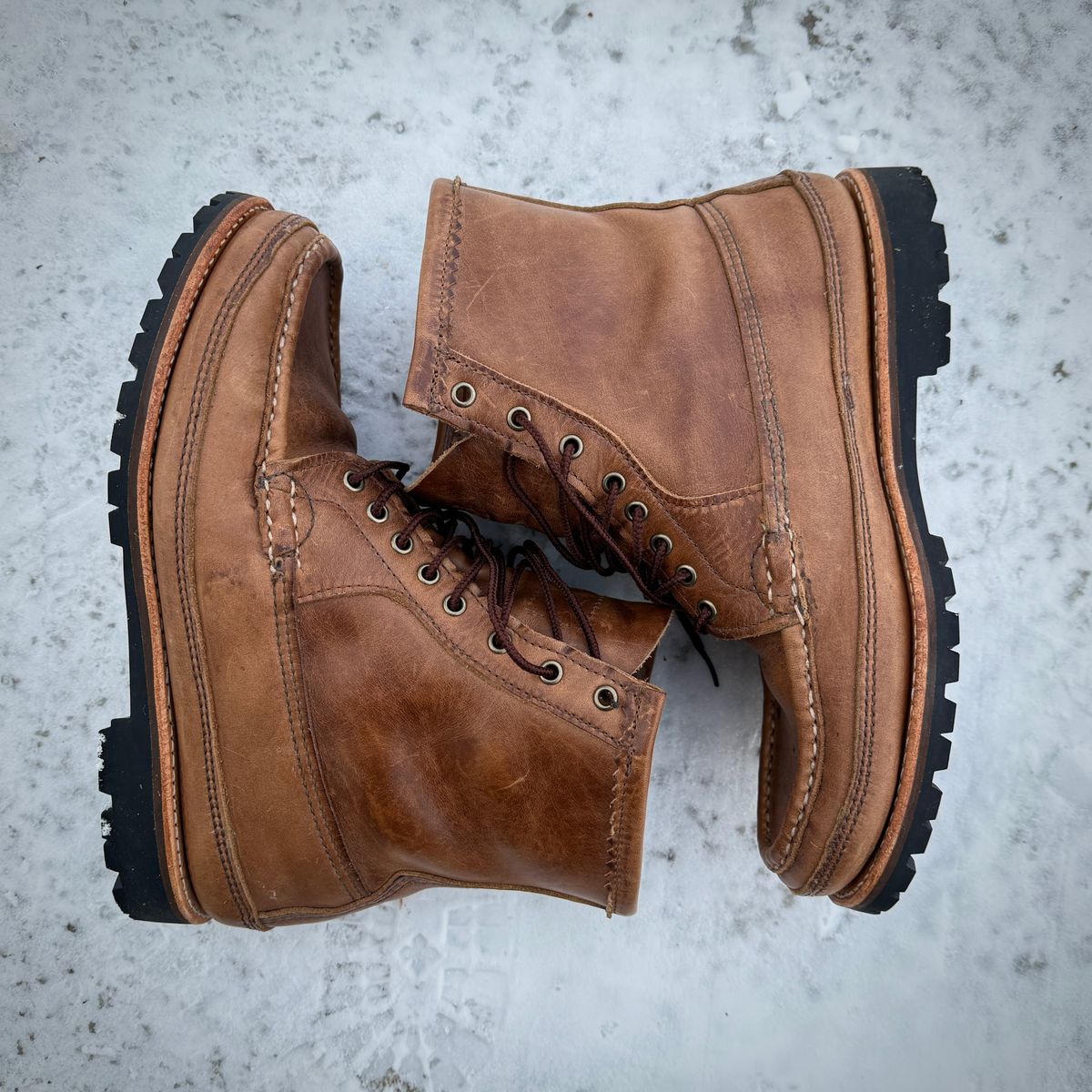 Photo by titletowngoods on December 3, 2025 of the Russell Moccasin Co. Joe's PH in Horween Marine Field Shoe.