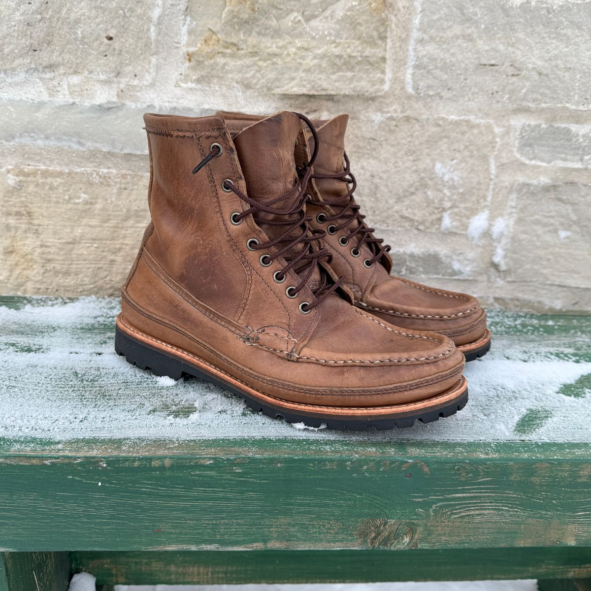 Photo by titletowngoods on December 3, 2025 of the Russell Moccasin Co. Joe's PH in Horween Marine Field Shoe.