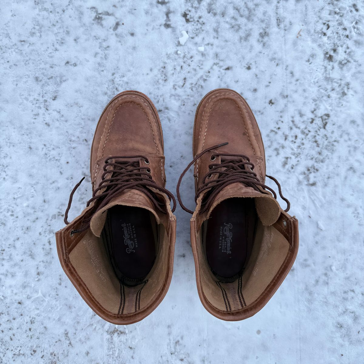 Photo by titletowngoods on December 3, 2025 of the Russell Moccasin Co. Joe's PH in Horween Marine Field Shoe.