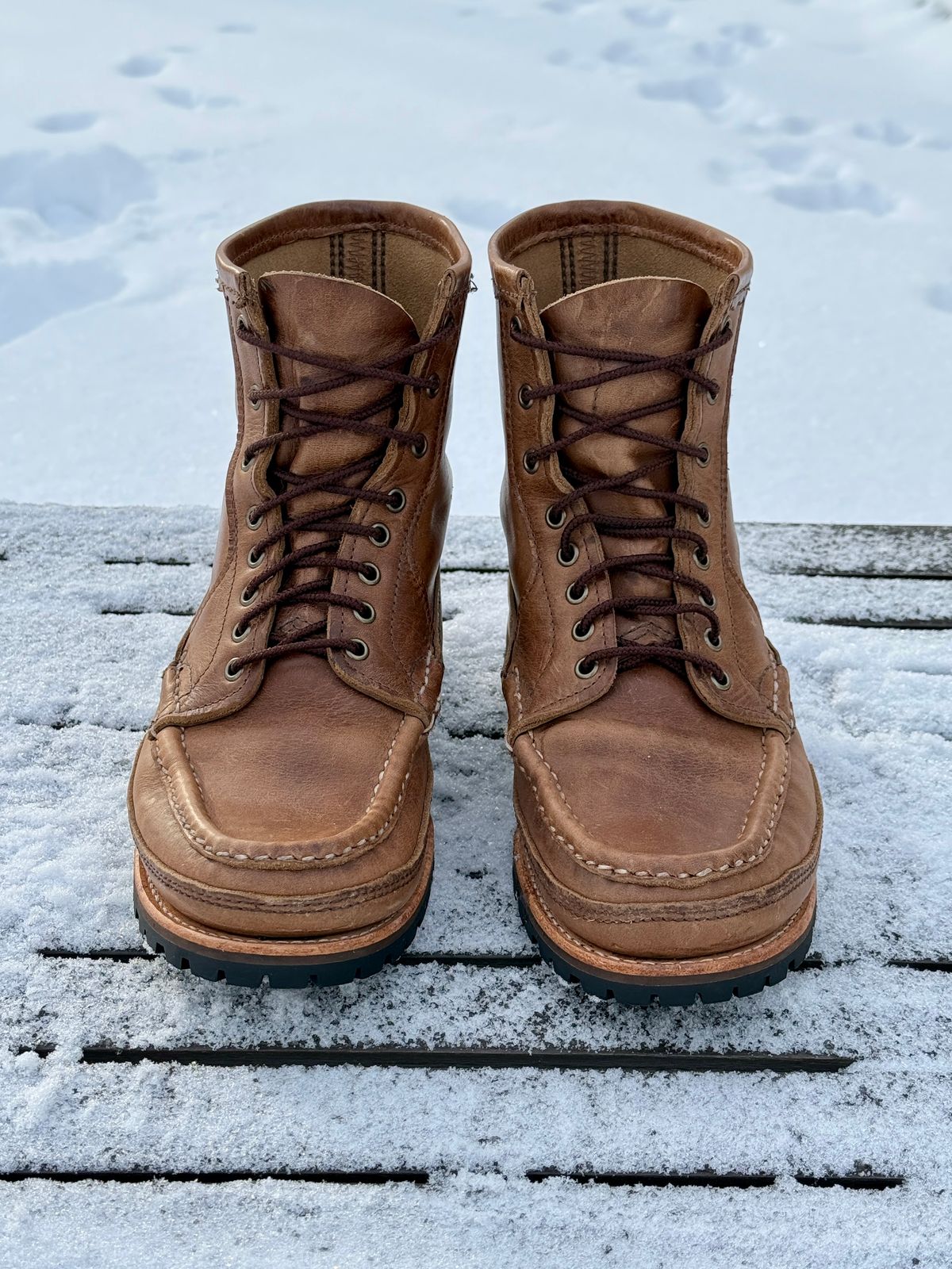 Photo by titletowngoods on January 4, 2026 of the Russell Moccasin Co. Joe's PH in Horween Marine Field Shoe.