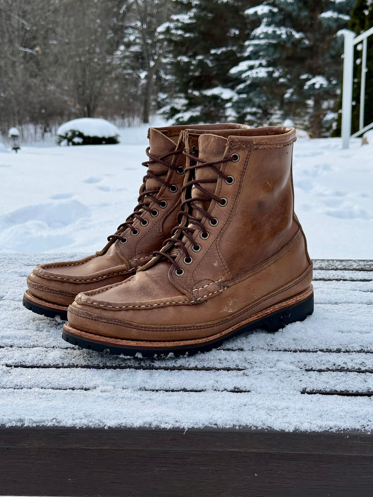 Photo by titletowngoods on January 4, 2026 of the Russell Moccasin Co. Joe's PH in Horween Marine Field Shoe.