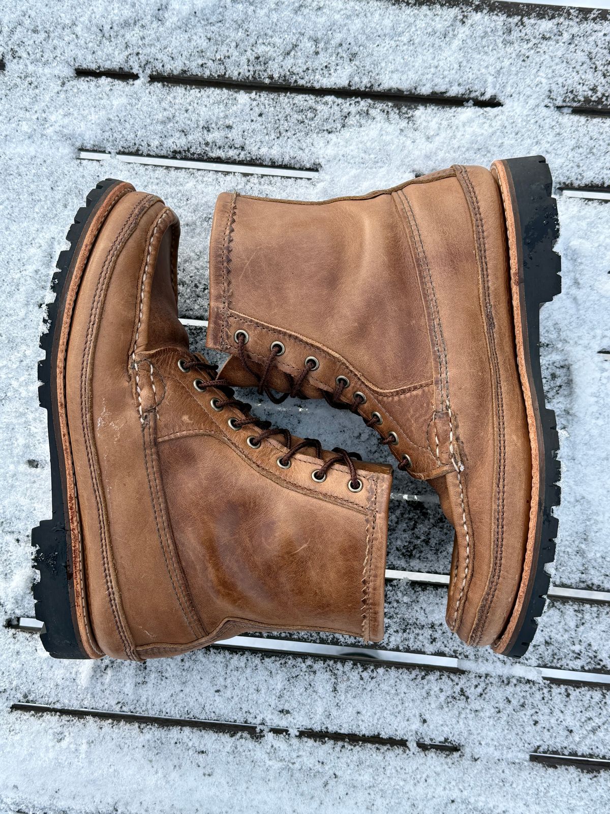 Photo by titletowngoods on January 4, 2026 of the Russell Moccasin Co. Joe's PH in Horween Marine Field Shoe.