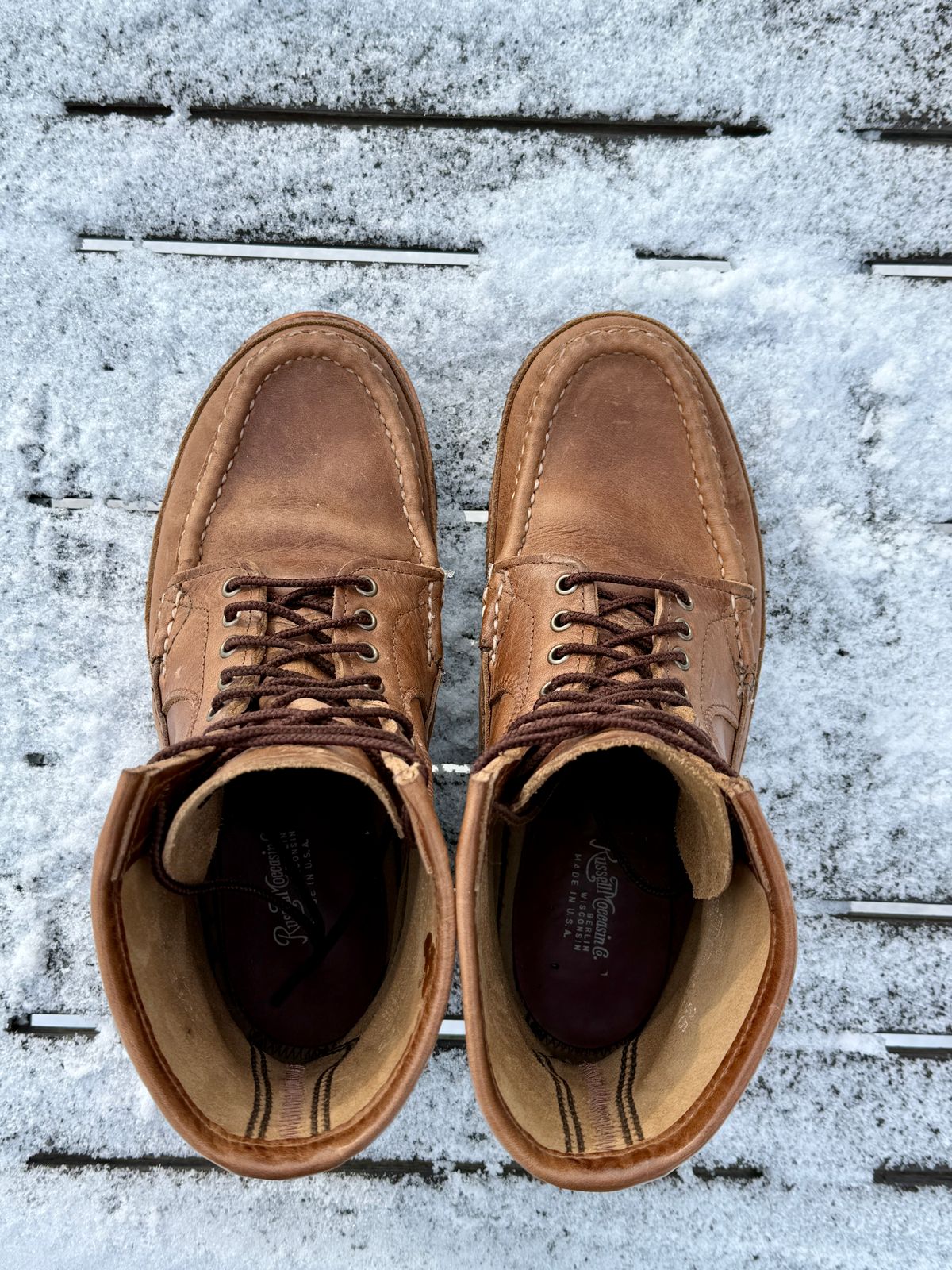 Photo by titletowngoods on January 4, 2026 of the Russell Moccasin Co. Joe's PH in Horween Marine Field Shoe.