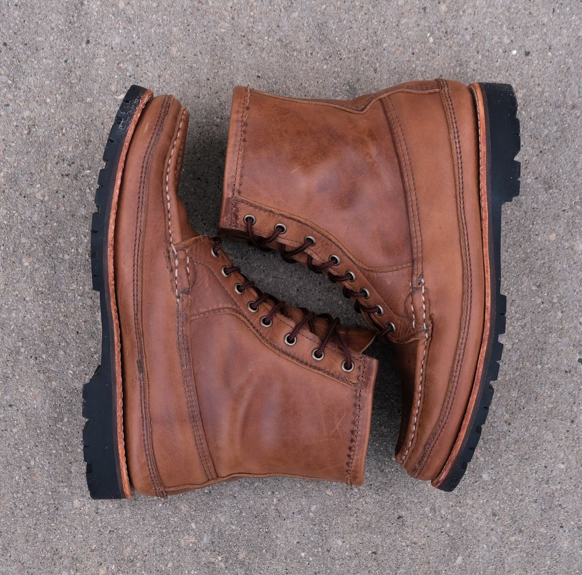 Photo by titletowngoods on April 6, 2026 of the Russell Moccasin Co. Joe's PH in Horween Marine Field Shoe.