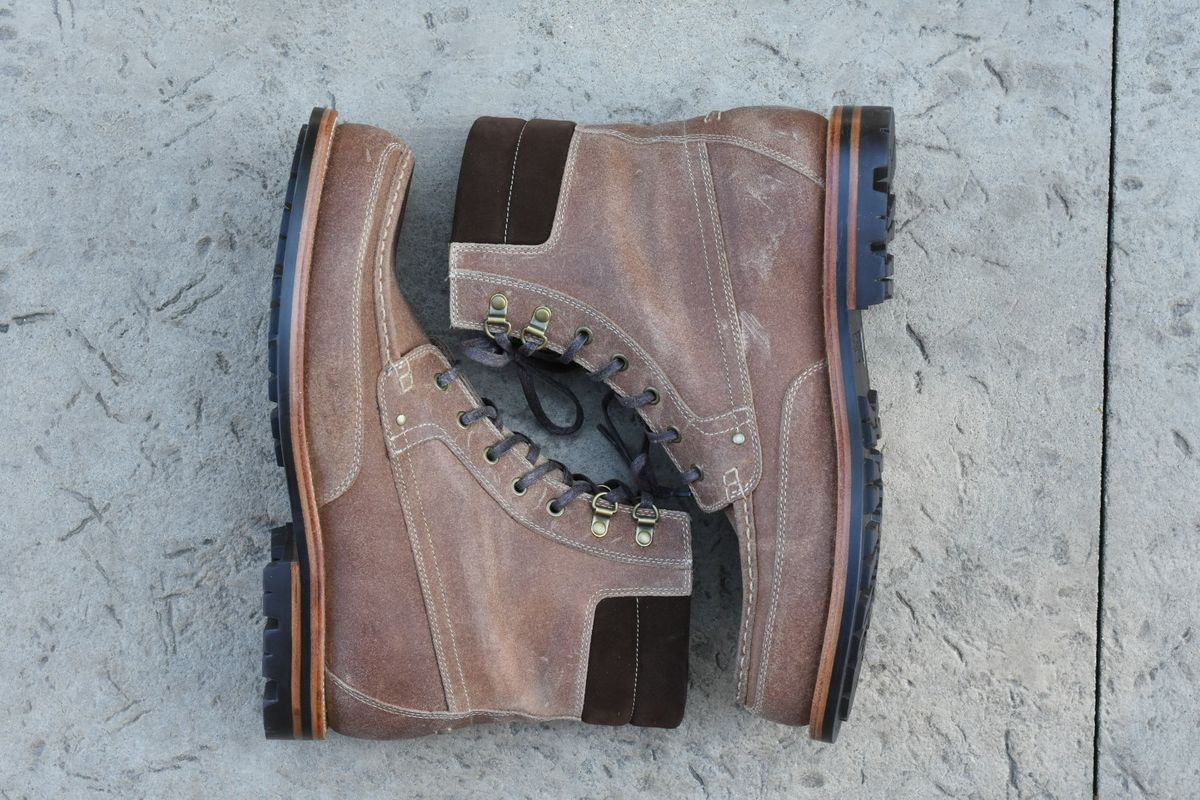 Photo by titletowngoods on October 5, 2022 of the Grant Stone Field Boot in C.F. Stead Natural Waxy Commander Suede.
