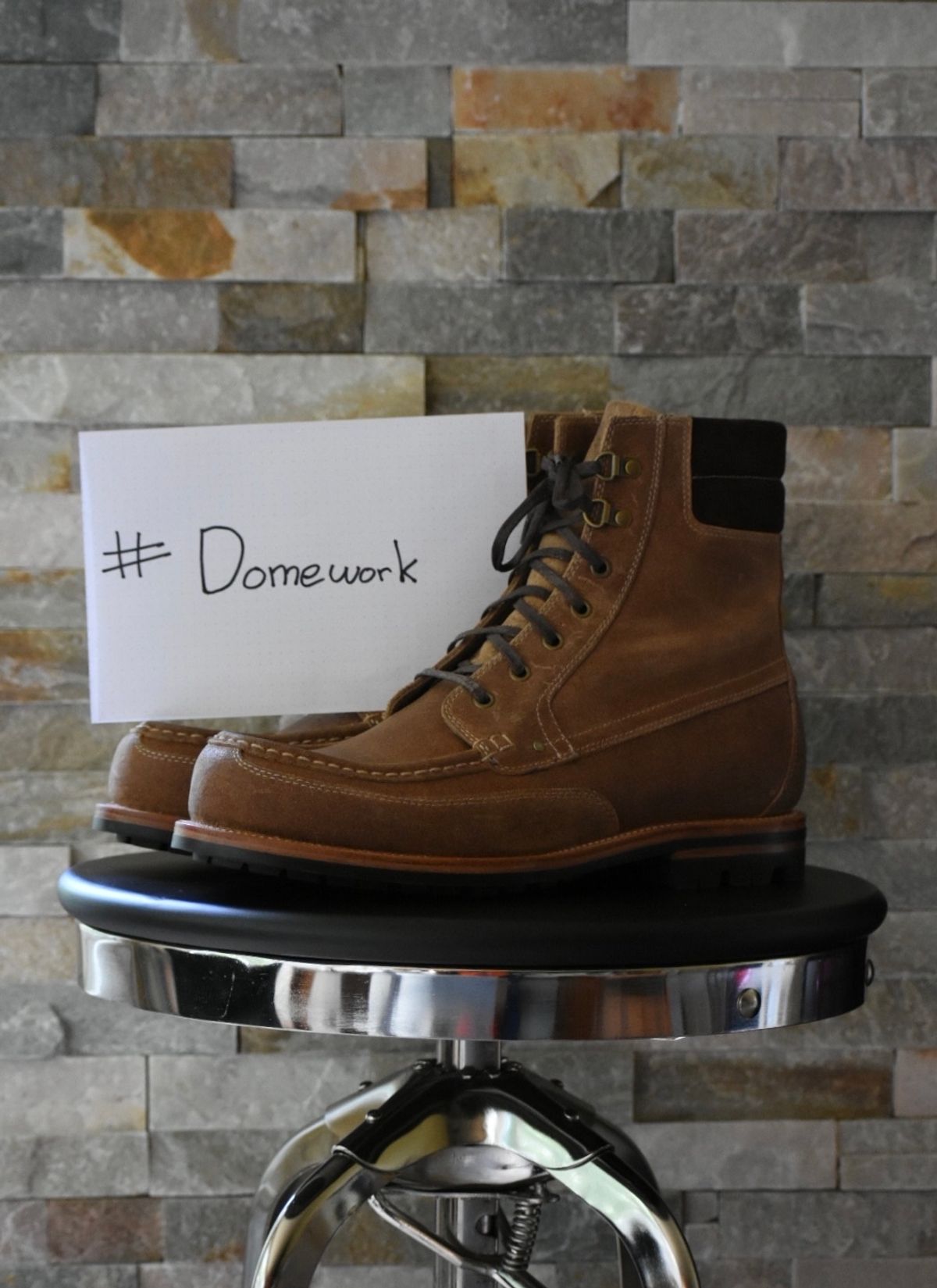 Photo by titletowngoods on October 5, 2022 of the Grant Stone Field Boot in C.F. Stead Natural Waxy Commander Suede.