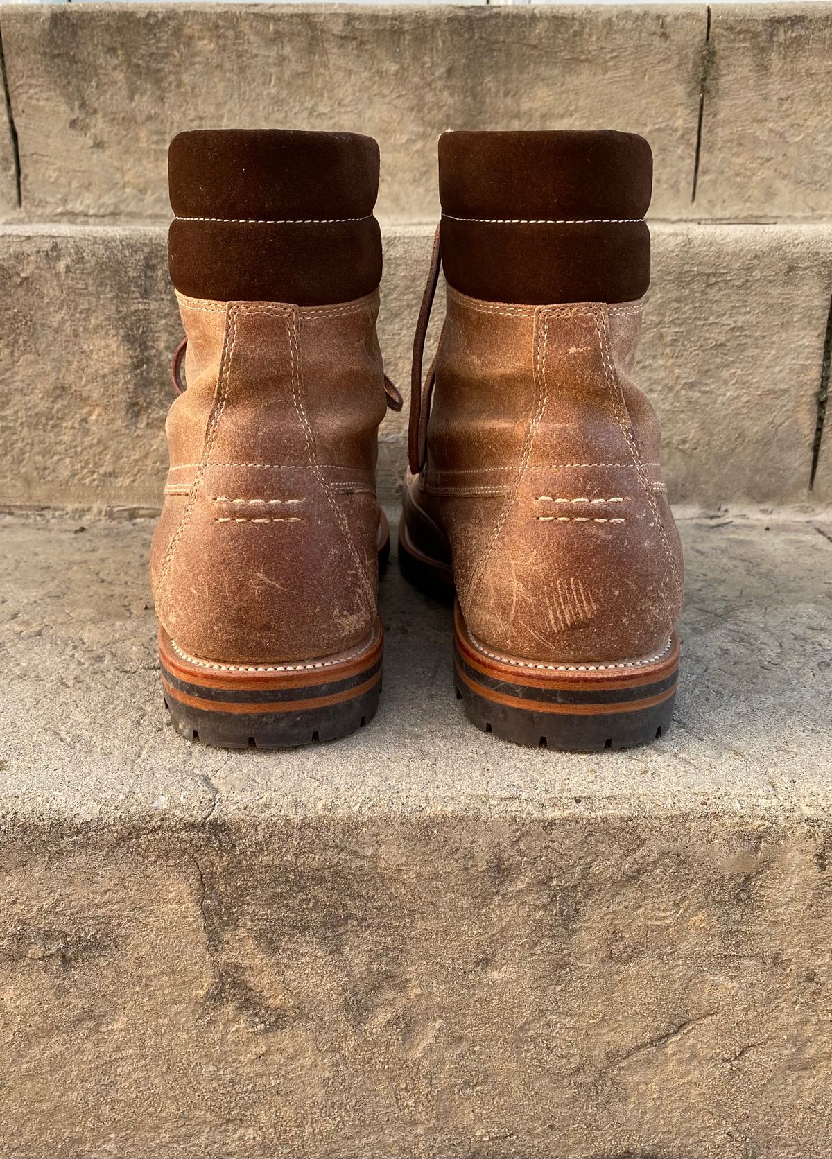 Photo by titletowngoods on November 5, 2022 of the Grant Stone Field Boot in C.F. Stead Natural Waxy Commander Suede.