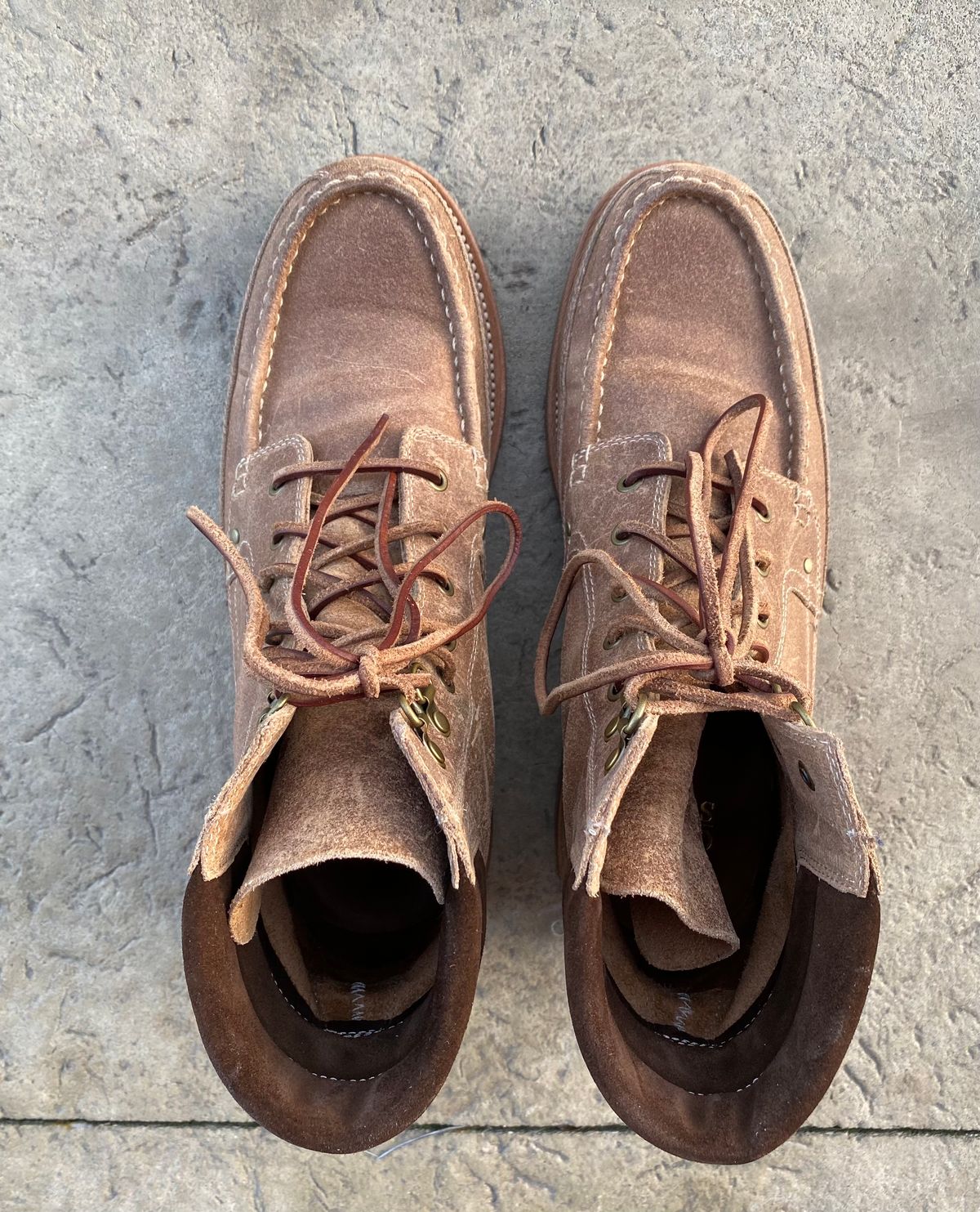 Photo by titletowngoods on November 5, 2022 of the Grant Stone Field Boot in C.F. Stead Natural Waxy Commander Suede.