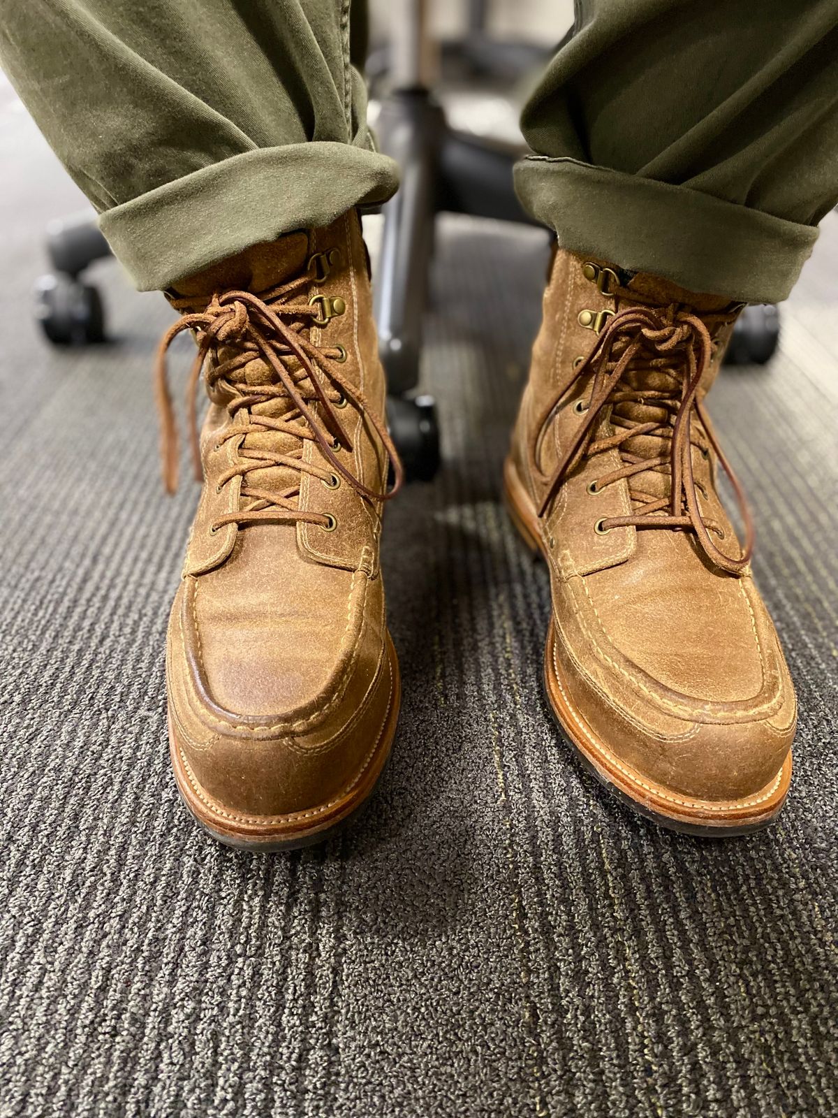 Photo by titletowngoods on January 5, 2023 of the Grant Stone Field Boot in C.F. Stead Natural Waxy Commander Suede.