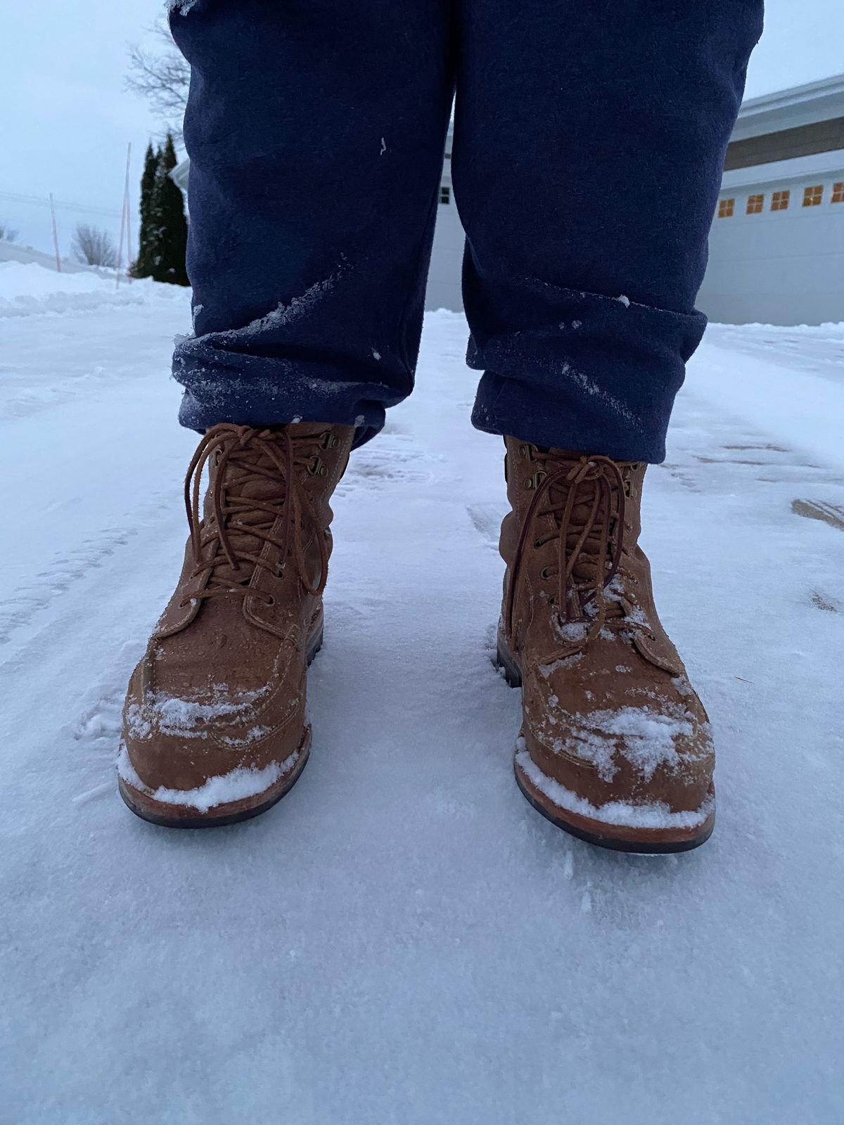 Photo by titletowngoods on February 3, 2023 of the Grant Stone Field Boot in C.F. Stead Natural Waxy Commander Suede.