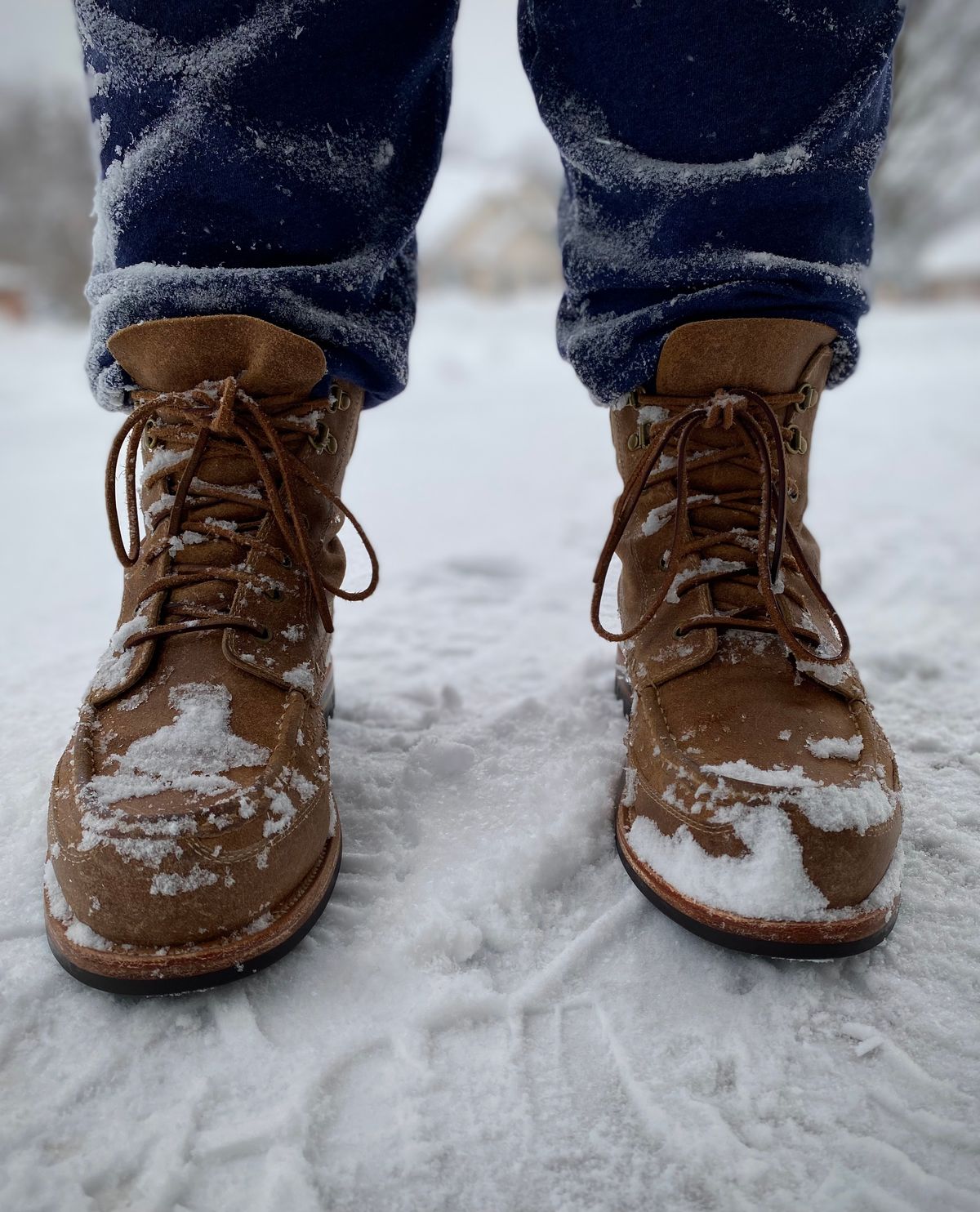 Photo by titletowngoods on March 3, 2023 of the Grant Stone Field Boot in C.F. Stead Natural Waxy Commander Suede.