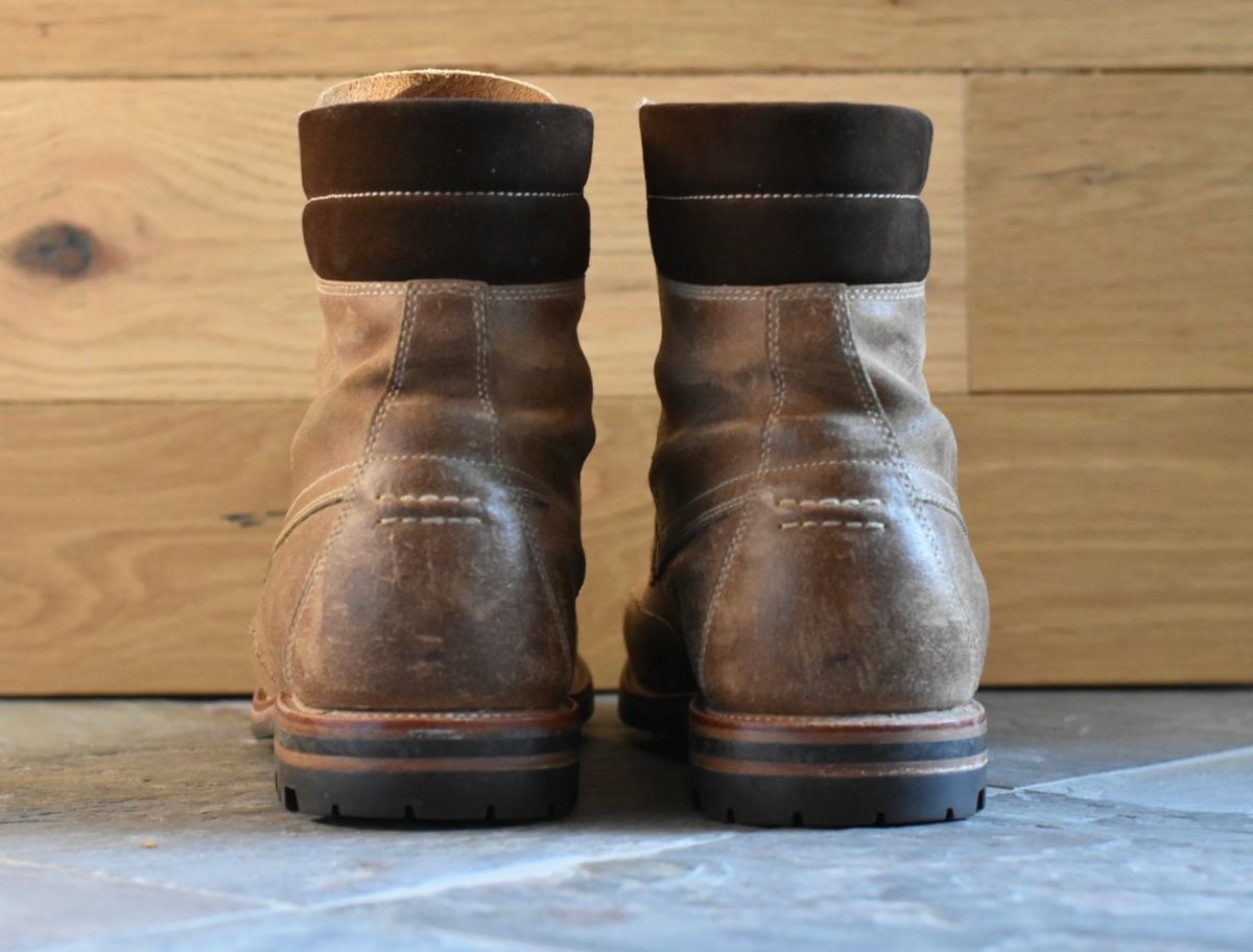 Photo by titletowngoods on March 3, 2023 of the Grant Stone Field Boot in C.F. Stead Natural Waxy Commander Suede.