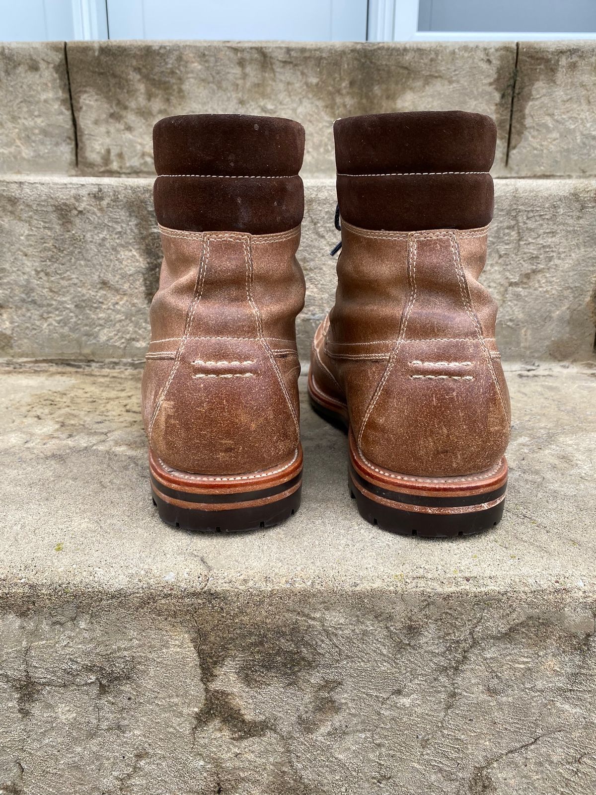 Photo by titletowngoods on April 3, 2023 of the Grant Stone Field Boot in C.F. Stead Natural Waxy Commander Suede.