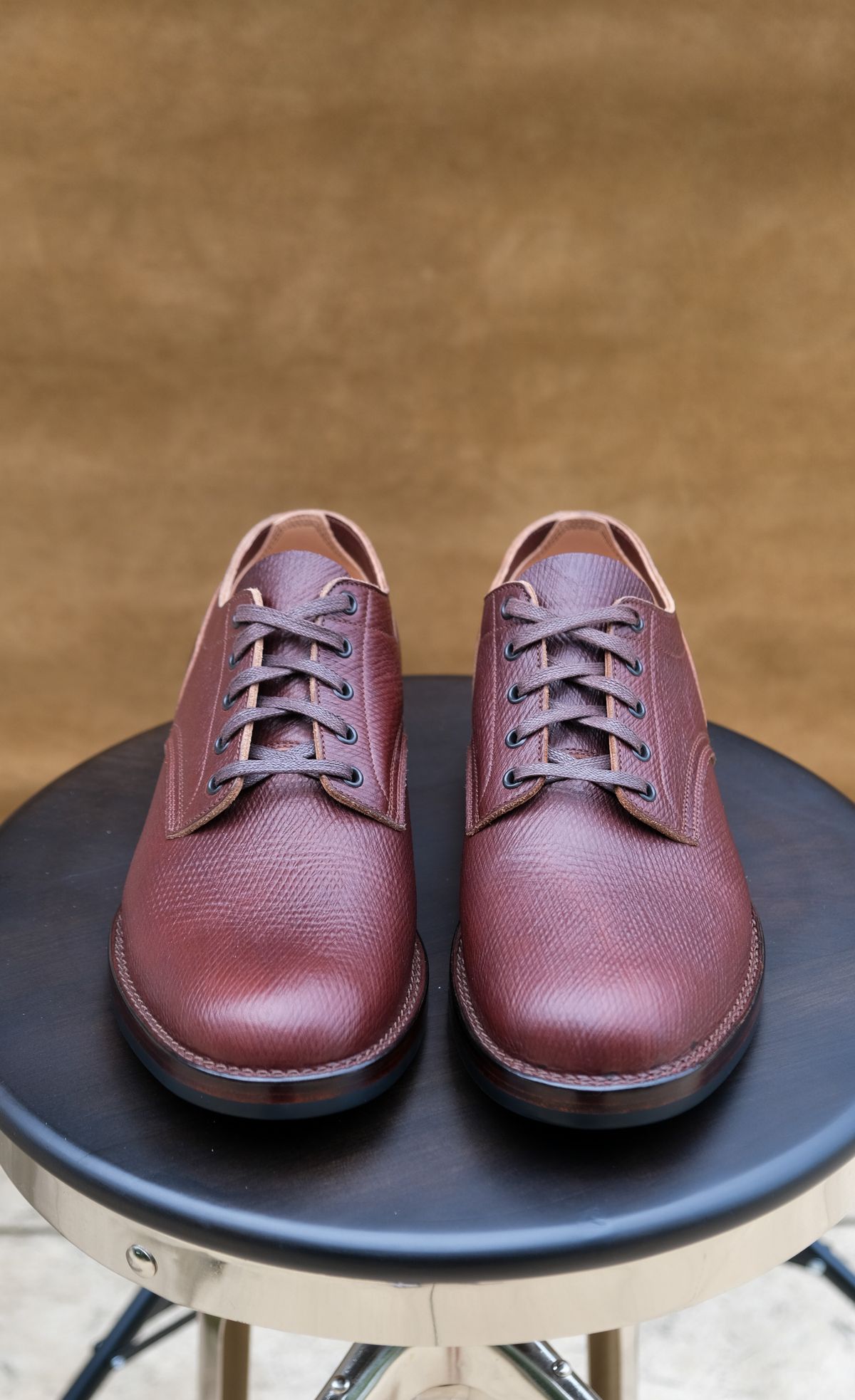 Photo by titletowngoods on October 1, 2023 of the Onderhoud LVL01 Derby Boot in J&FJ Baker Brown Russian Calf.