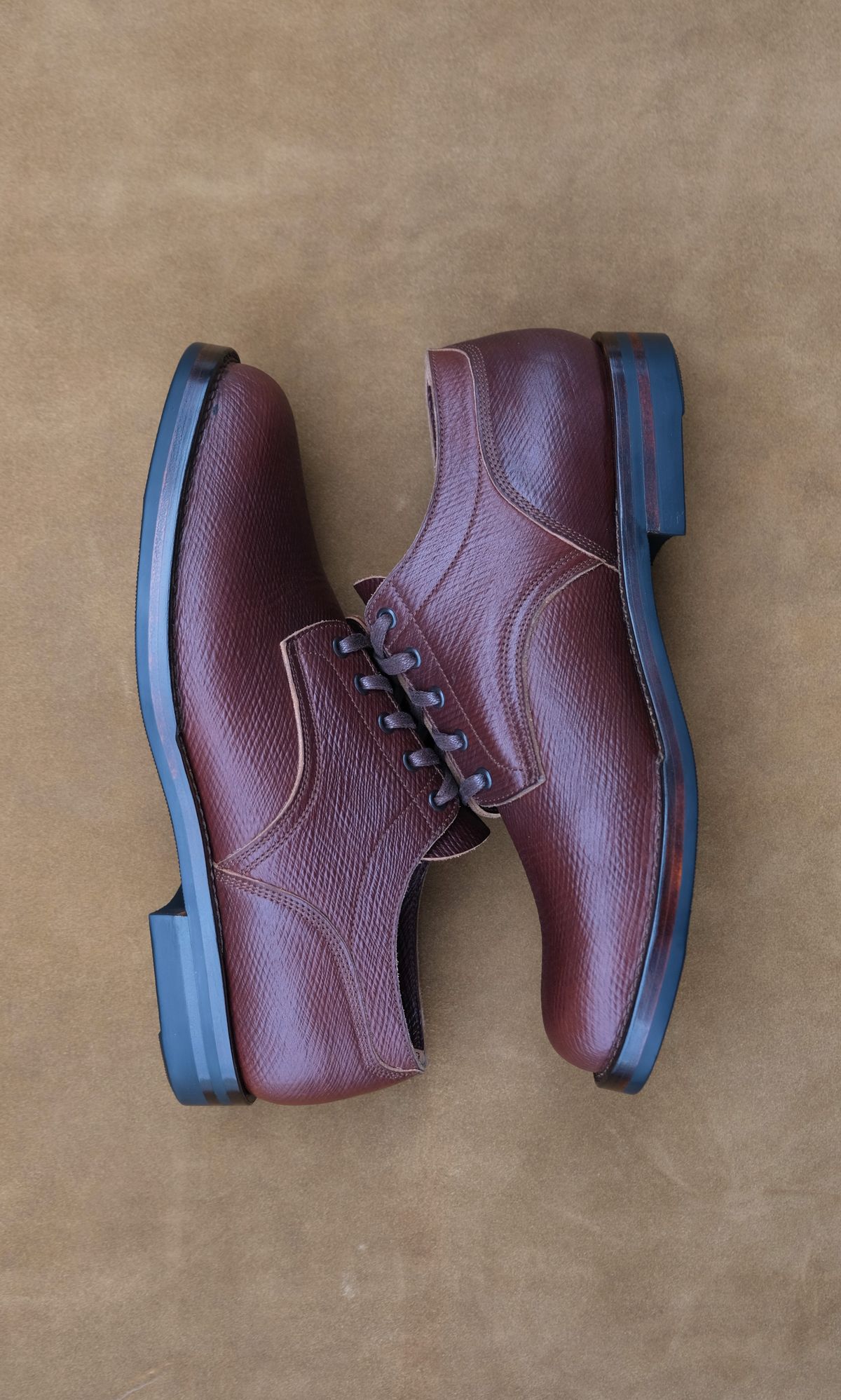 Photo by titletowngoods on October 1, 2023 of the Onderhoud LVL01 Derby Boot in J&FJ Baker Brown Russian Calf.