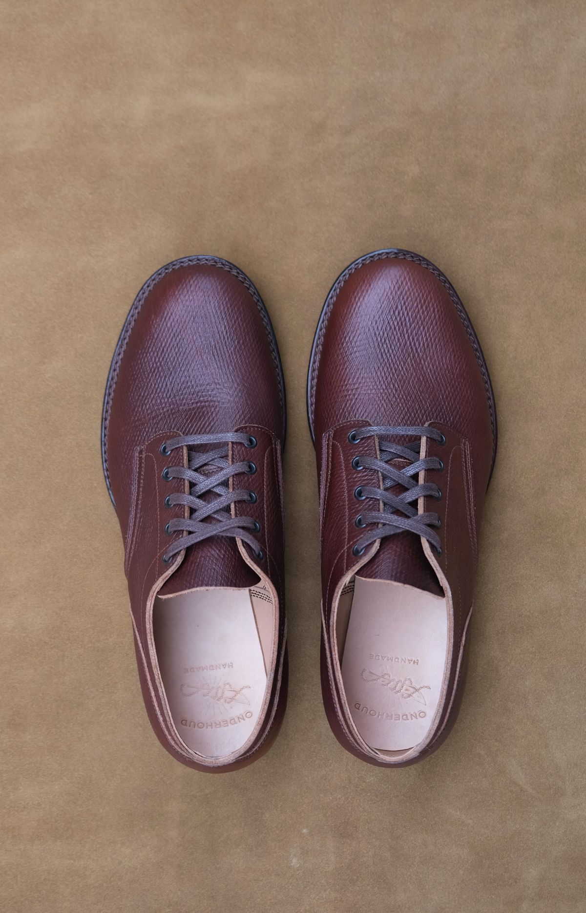 Photo by titletowngoods on October 1, 2023 of the Onderhoud LVL01 Derby Boot in J&FJ Baker Brown Russian Calf.