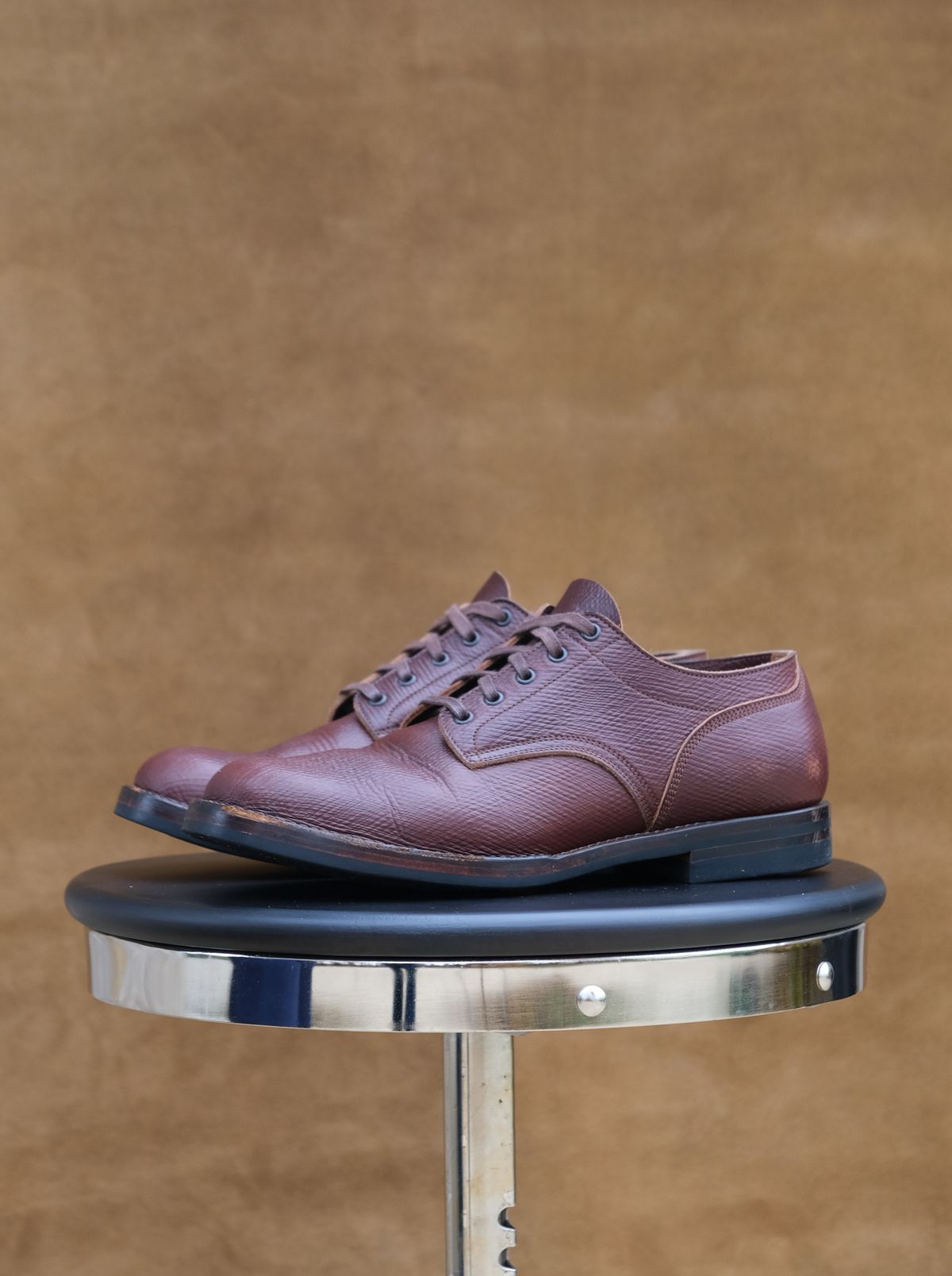Photo by titletowngoods on November 1, 2023 of the Onderhoud LVL01 Derby Boot in J&FJ Baker Brown Russian Calf.