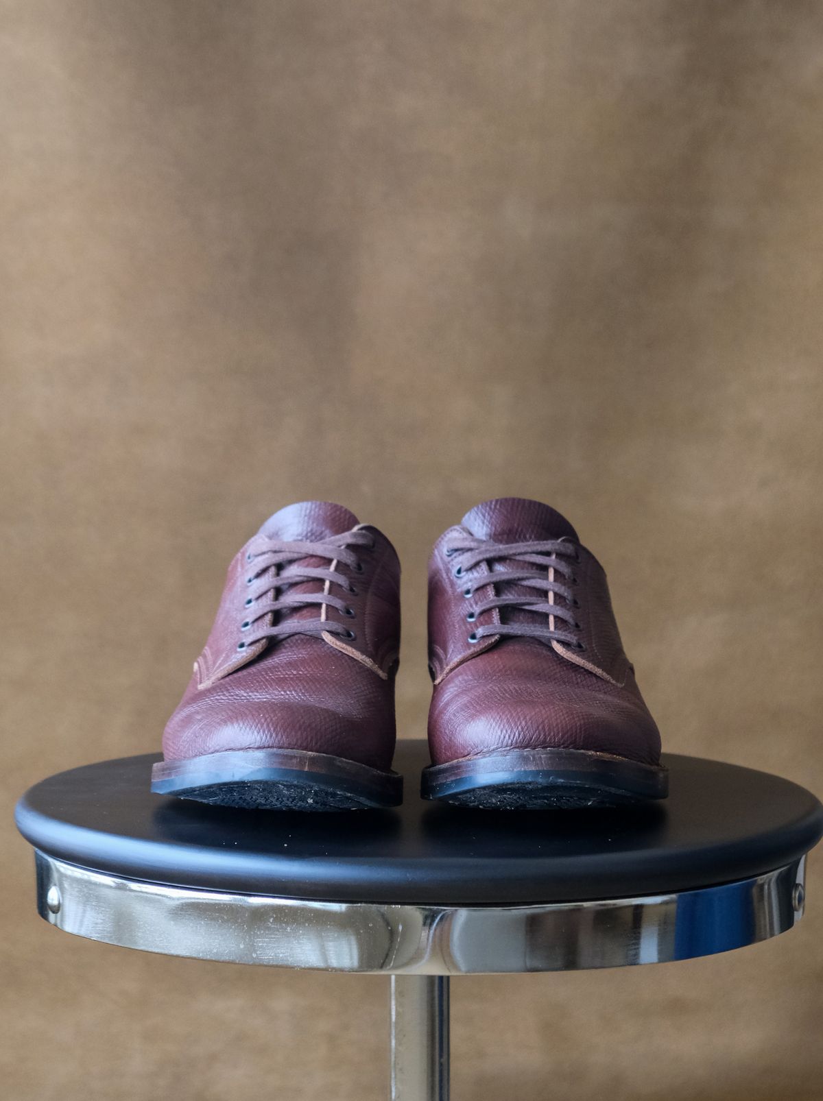 Photo by titletowngoods on December 4, 2023 of the Onderhoud LVL01 Derby Boot in J&FJ Baker Brown Russian Calf.
